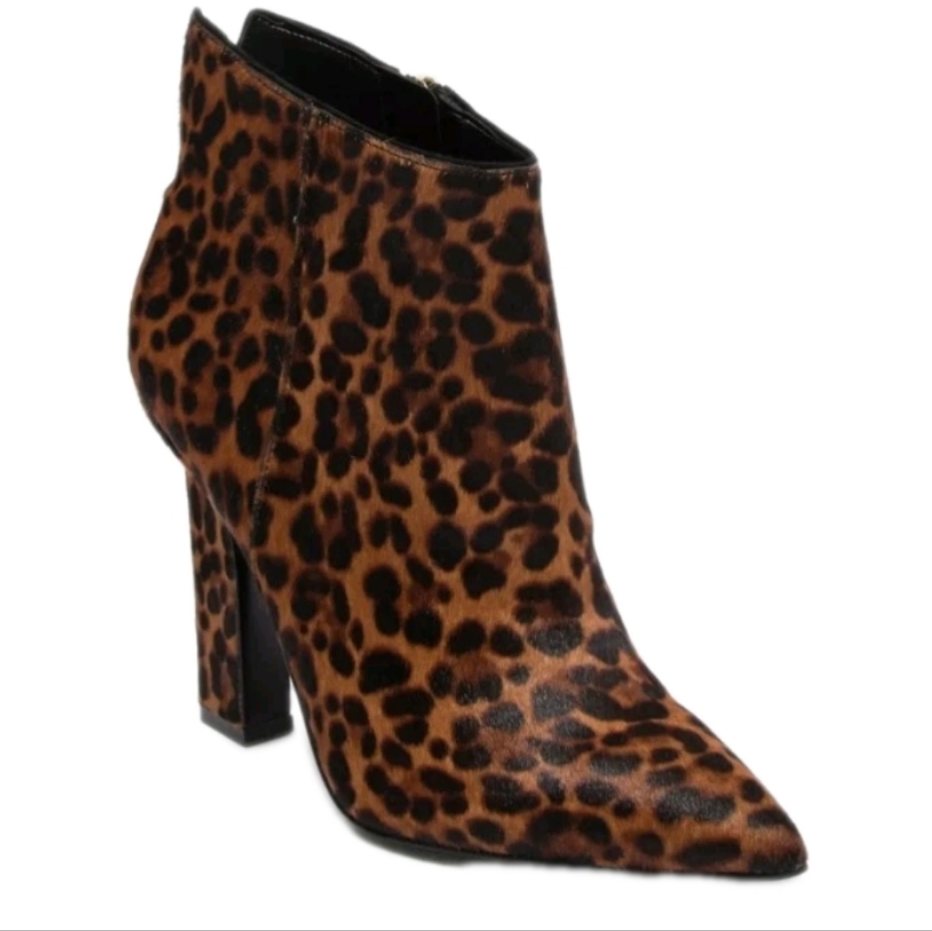 Marc Fisher Mellaly Calf Hair Leopard Print Heeled Booties Size 7.5